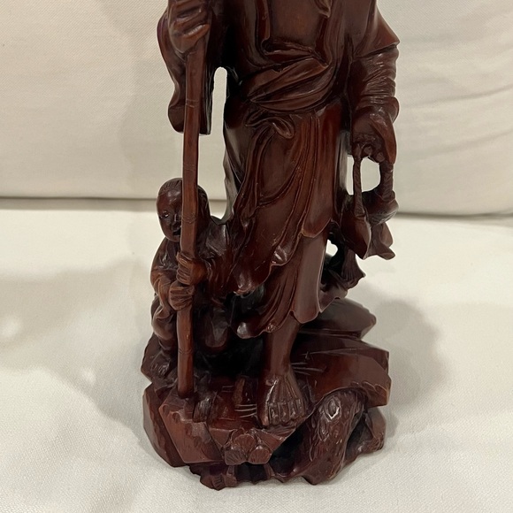 19th Cent Vintage Japanese Carved Wood Fisherman with Boy, Fish and Fishing Net - Picture 4 of 12